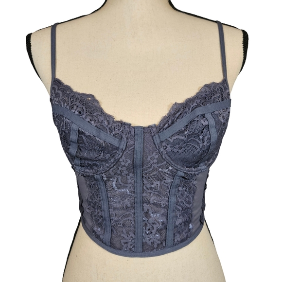 Full Tilt Lace Corset Style Top, Dusk Grey, Large - Picture 1 of 15